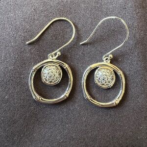 John Hardy Sterling Silver White Topaz Circle. Bamboo Drop Earrings